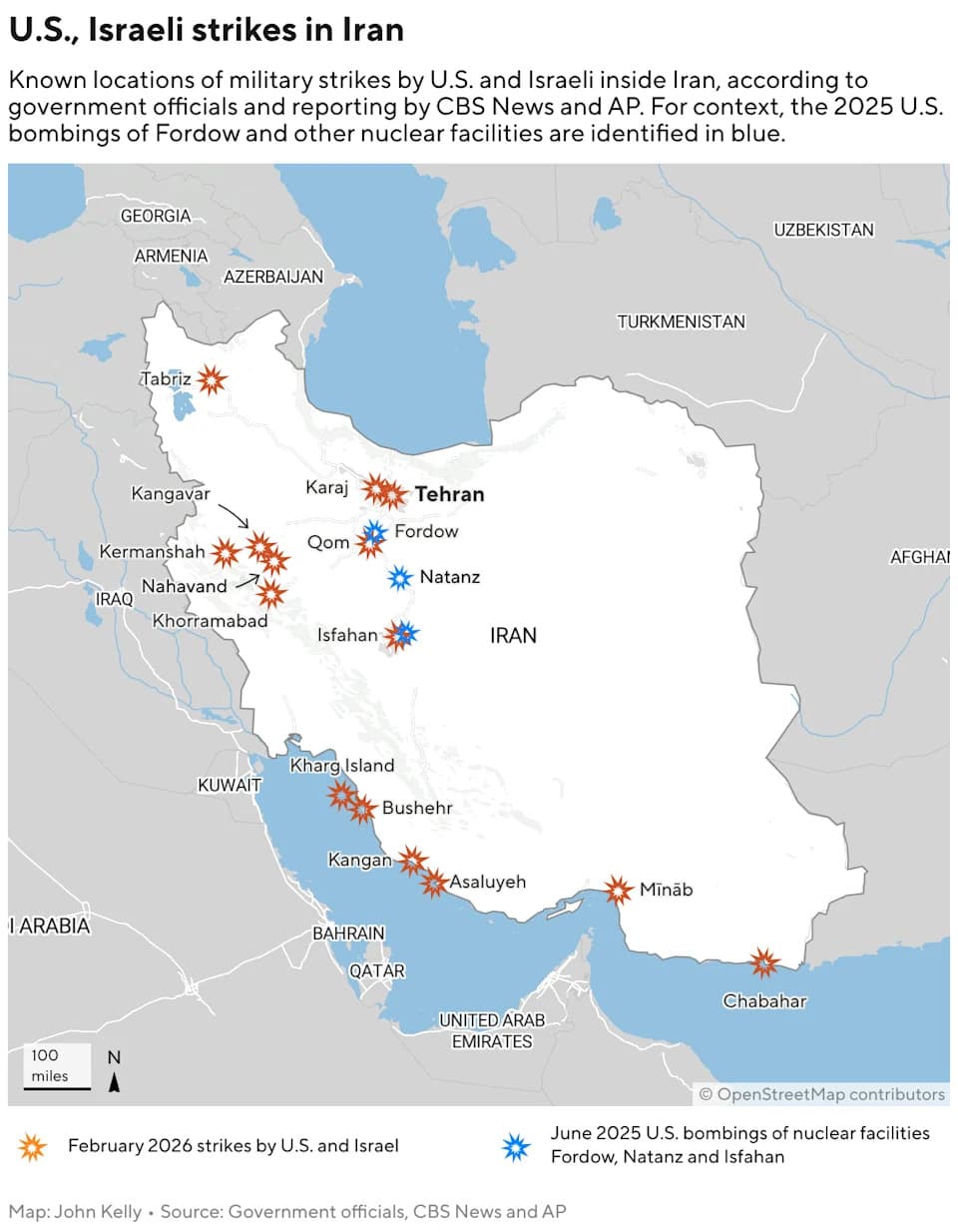 Mapa udara: SAD i Izrael Izveli Opsežan Napad Na Iran — Ajatolah Khamenei Poginuo, CBS Prikazuje Lokacije