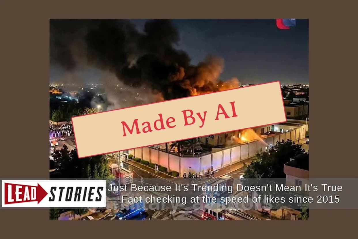 Provera: Viralna fotografija ambasade SAD u Rijadu u plamenu je laž — slika 99,7% AI-generisana