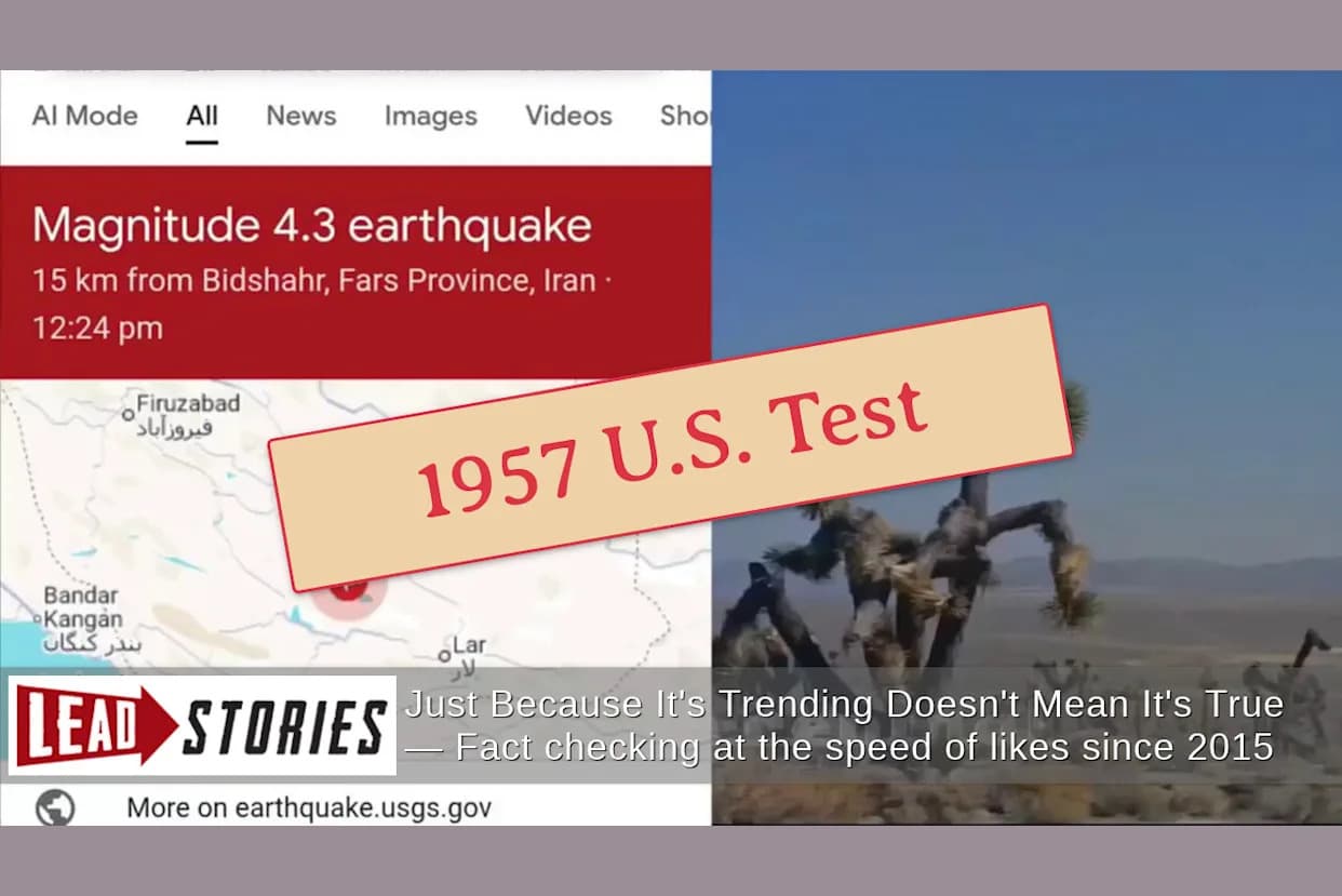Provera činjenica: Video prikazuje Plumbbob Fizeau (Nevada, 1957), ne iranski nuklearni test — nema dokaza da je potres u Gerashu izazvan eksplozijom