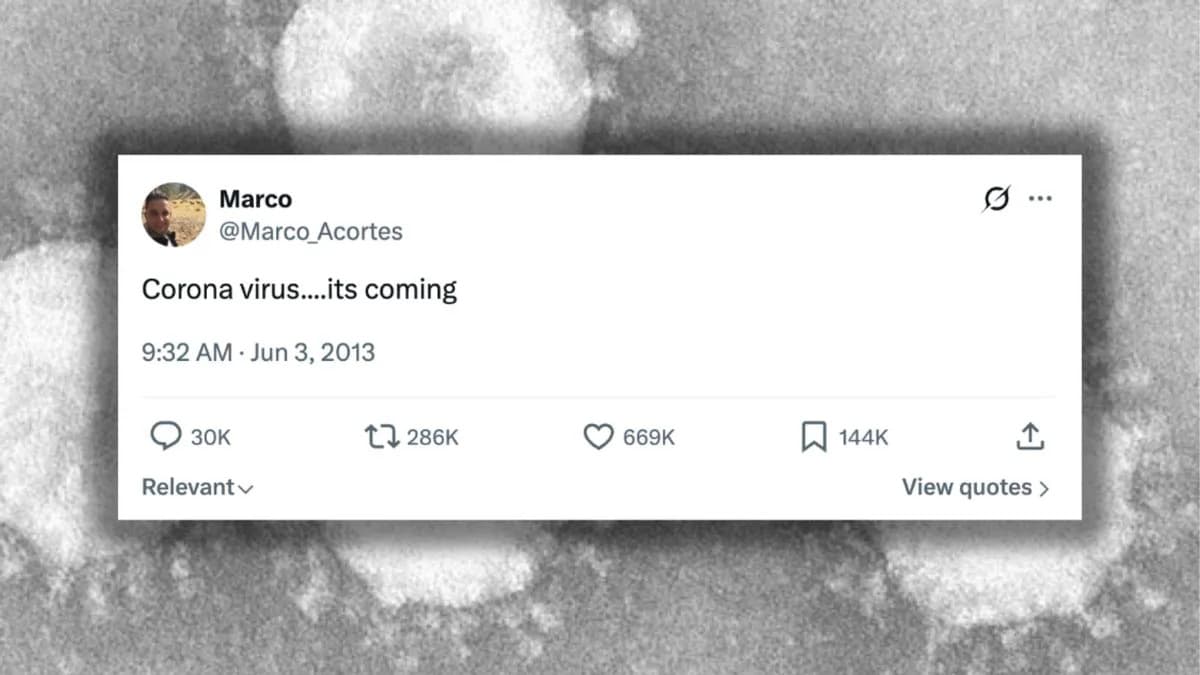 Provera činjenica: Zašto tvit iz 2013. "Corona virus....its coming" verovatno nije proročanstvo COVID‑19