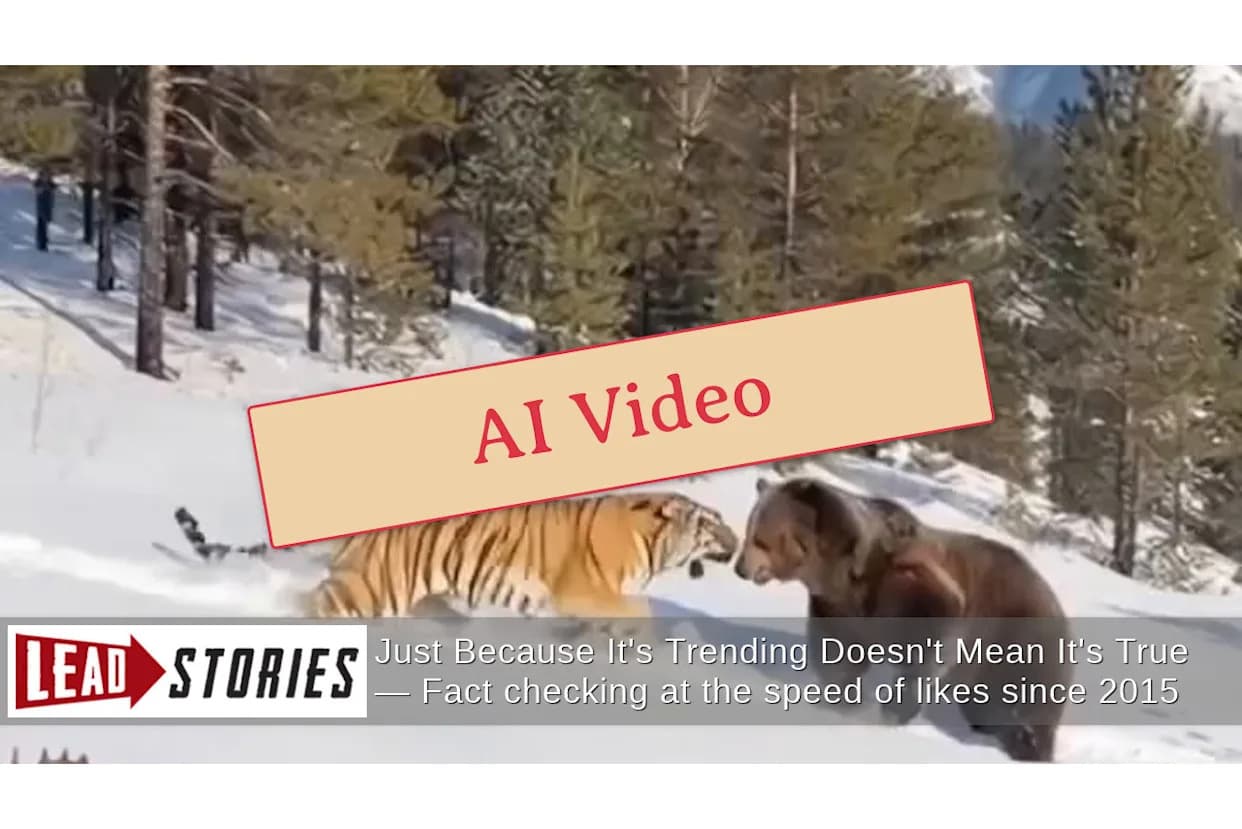 Provereno: Viralni video medveda i tigra NIJE autentičan — AI detektori 97–99.9% verovatnoće