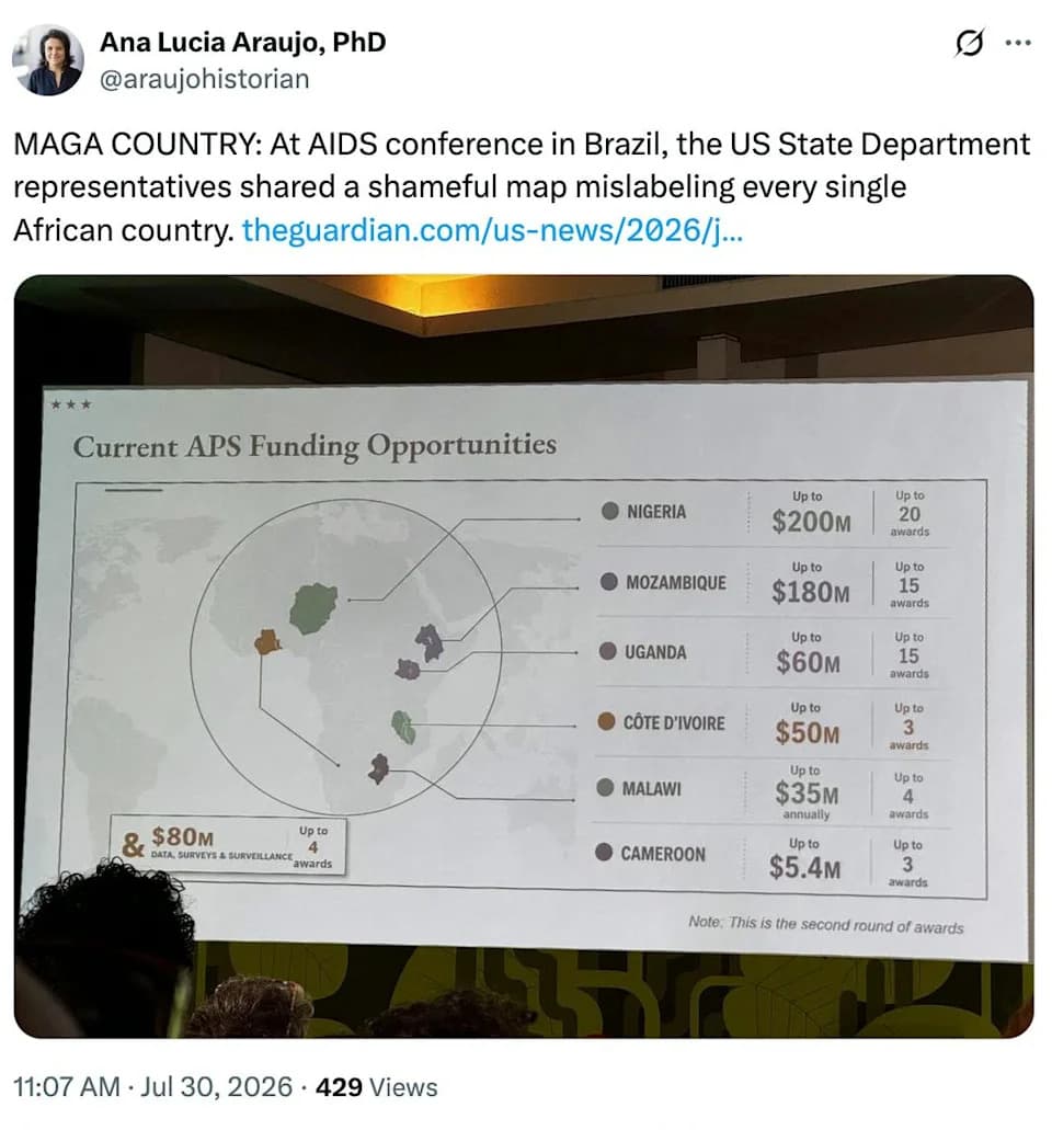 Sramota na konferenciji o AIDS‑u: State Department prikazao mapu Afrike sa svim pogrešnim oznakama
