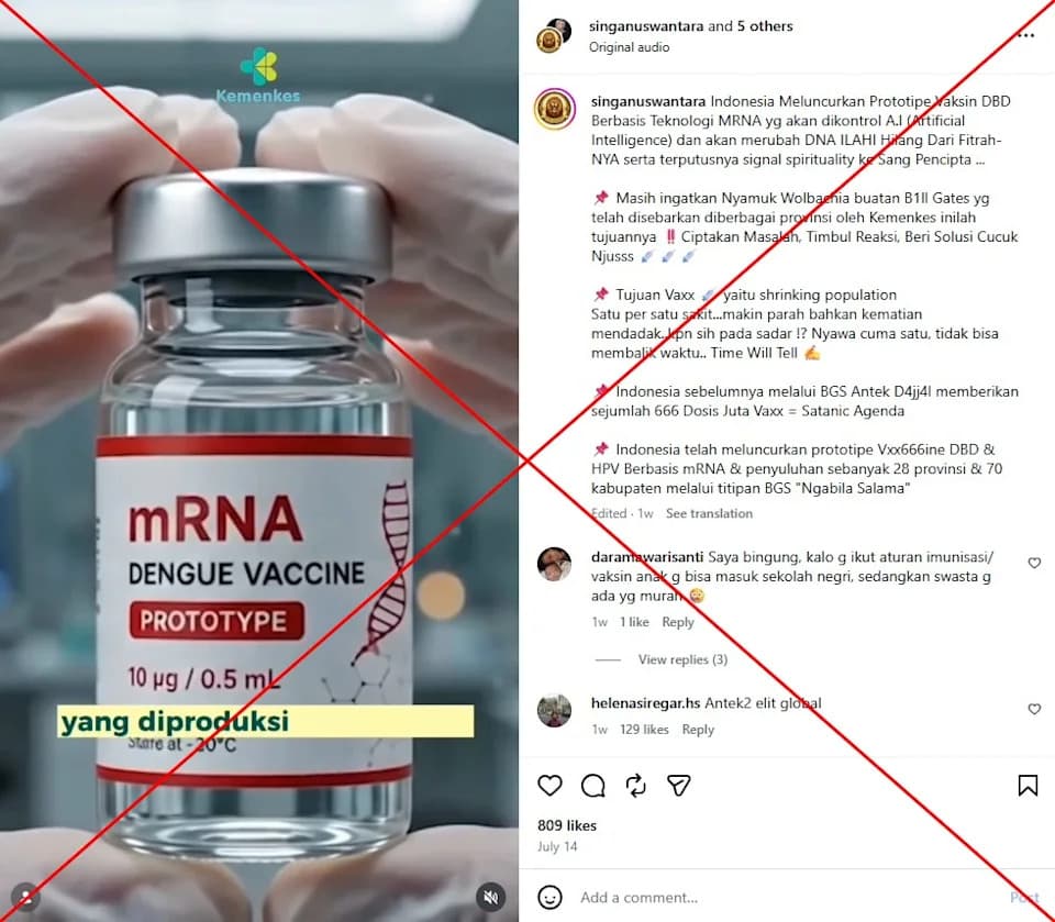 Indonezijski mRNA prototip vakcine protiv denge: naučnici i ministarstvo demantuju tvrdnje da menja DNK i da je „kontrolisana“ AI
