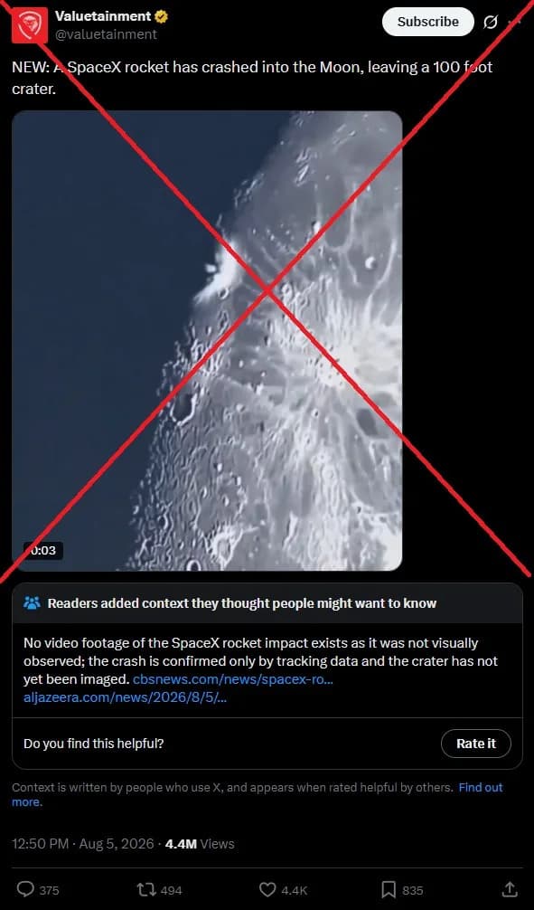 SpaceX-ov Falcon 9 Udario Je U Mesec — Sudar Potvrđen, Viralni Video Je Lažan
