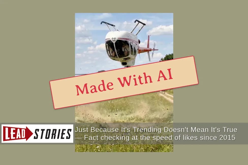 Lažan AI-video: Helikopter 'sleće naglavačke' u polju — Hive ocenio 95,2% verovatnoće