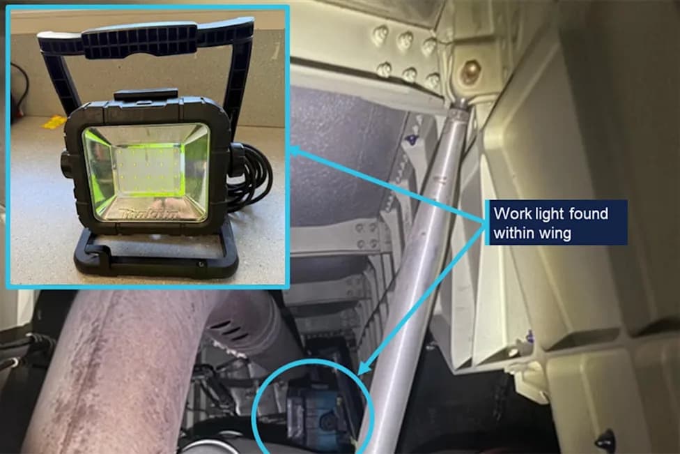 Radna lampa od 13 inča zaboravljena u krilu A380 — avion leteo za Dallas, lampa pronađena nakon dva dana