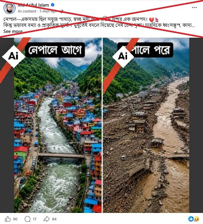 Lažne „pre i posle“ slike: AI-generisane fotografije šire se nakon smrtonosnih poplava u Nepalu