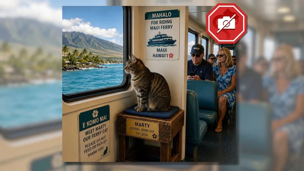 Lažna priča o mački Marty koja je imala "sedište" na trajektu — fotografija je AI-generisana