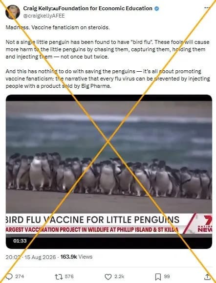 Australija vakciniše male pingvine protiv H5N1; antivakserske laži se šire